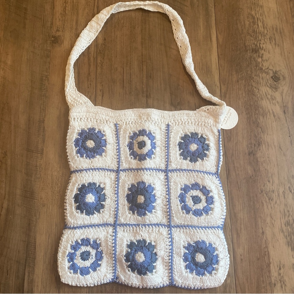 Altar’d State Blue & White Crochet Granny Square Shoulder Bag NWT - Picture 2 of 6
